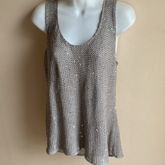 Eileen Fisher Sequined Chain Mail Knit Tank Top L NWT Silver - Picture 2 of 11